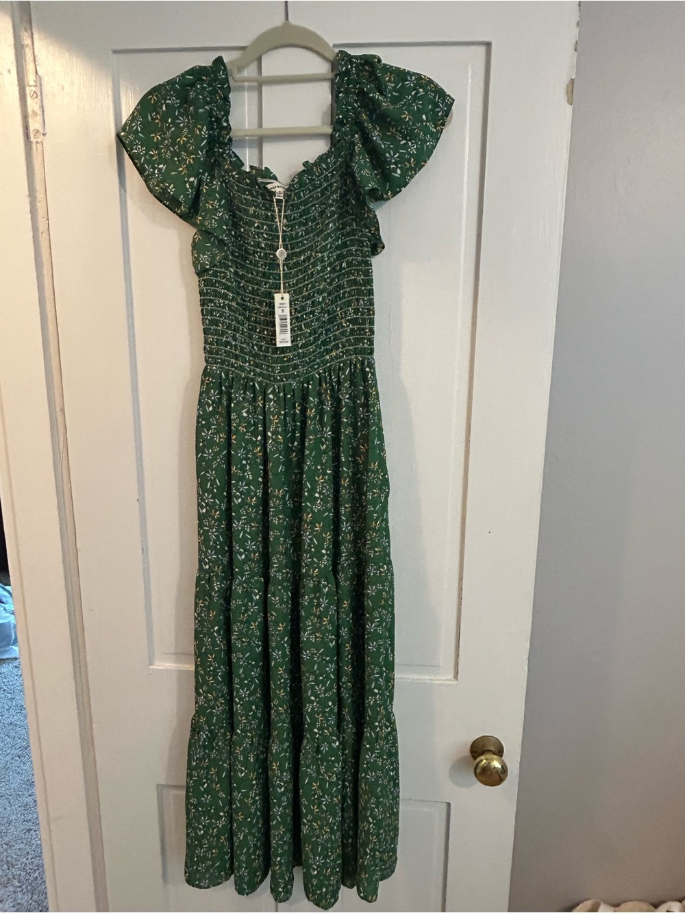 Max Studio - Green Floral Smocked Maxi Dress